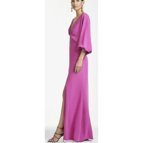NEW Sachin & Babi $825 Fuchsia Beaded Plunge V-Neck Gown Maxi Dress Sz 4 - Picture 4 of 10